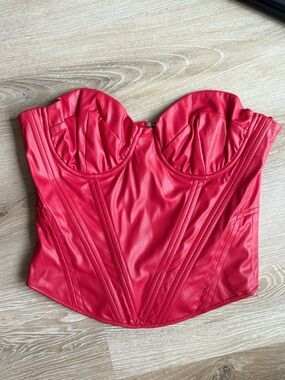 Fashion Nova Red Faux Leather Bustier Crop Top